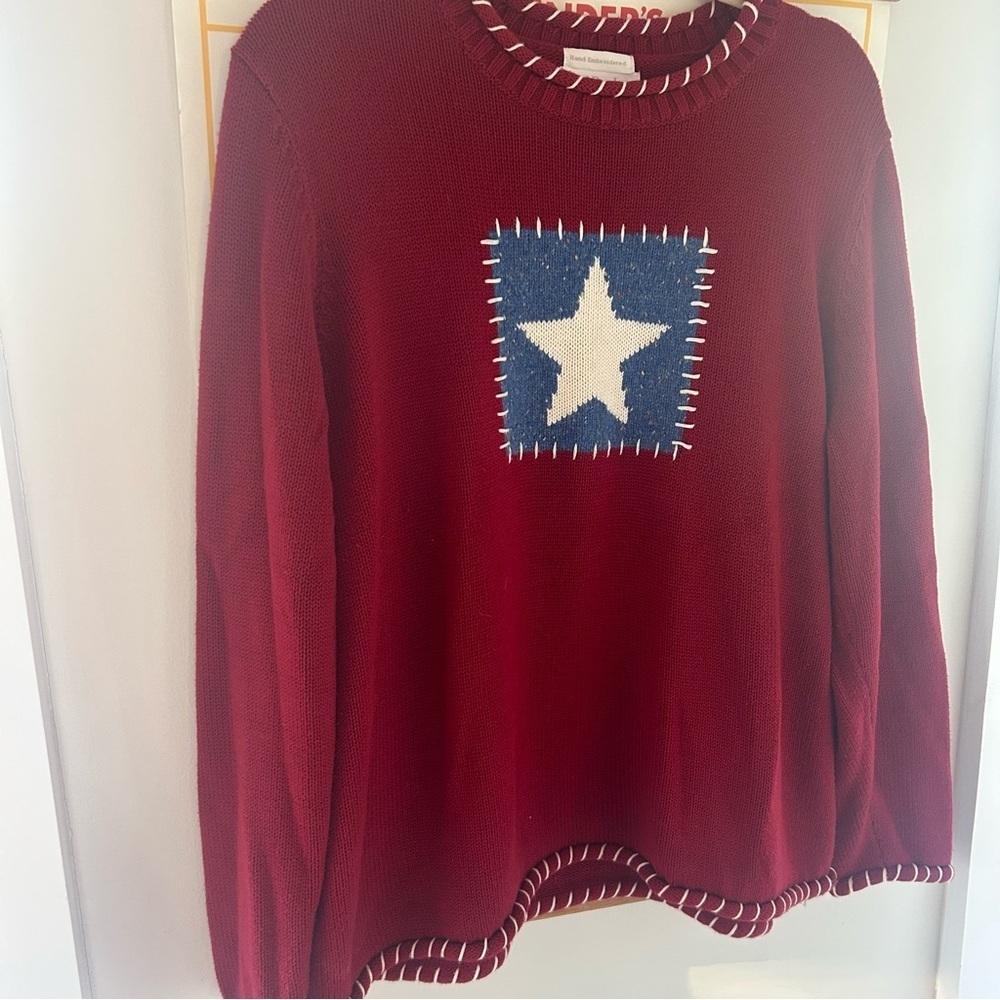 CJ Banks hand embroidered red star sweater 1X